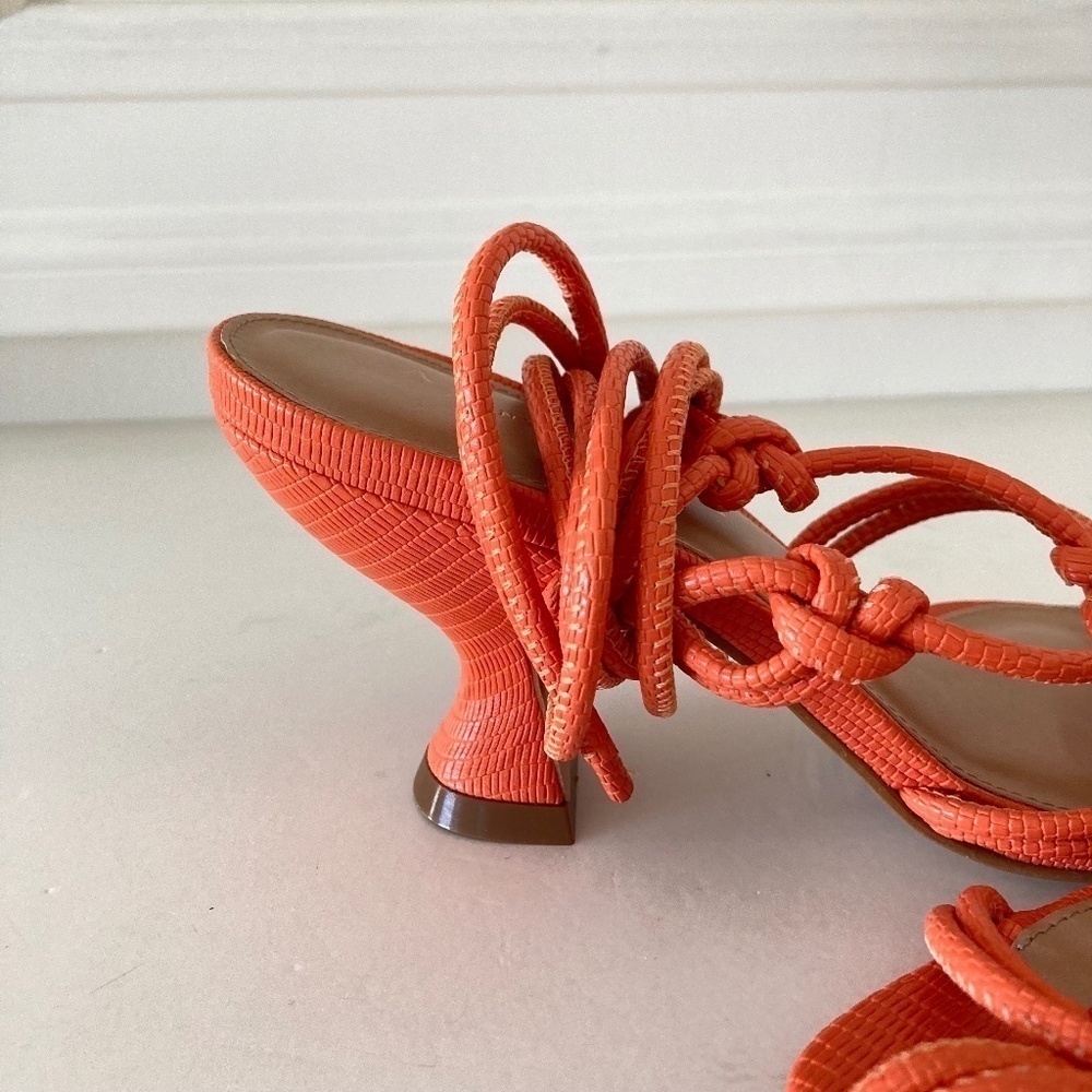 NWOT Anthropologie Strappy Orange Animal Print Leather Heeled Sandals - Picture 2 of 6